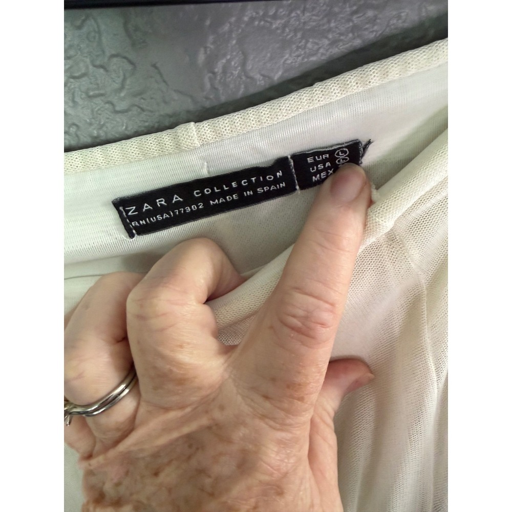 Zara Collection White‎ Mesh Layers Black Floral Embroidered Mini Skirt L Flirty - Picture 5 of 10